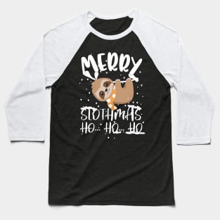 Merry Slothmas Ho Ho Ho Christmas Cute Sloth Pajamas Baseball T-Shirt